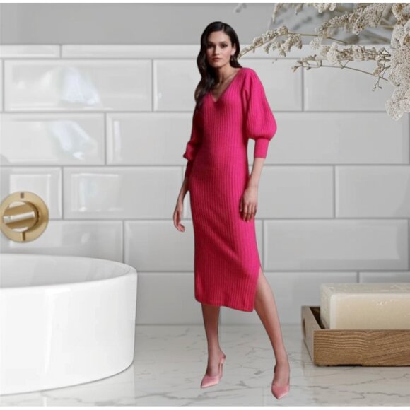 Rachel Parcell Dresses & Skirts - Rachel Parcell Pink Rouge knit Sweater Dress XS hot pink ballon sleeve new